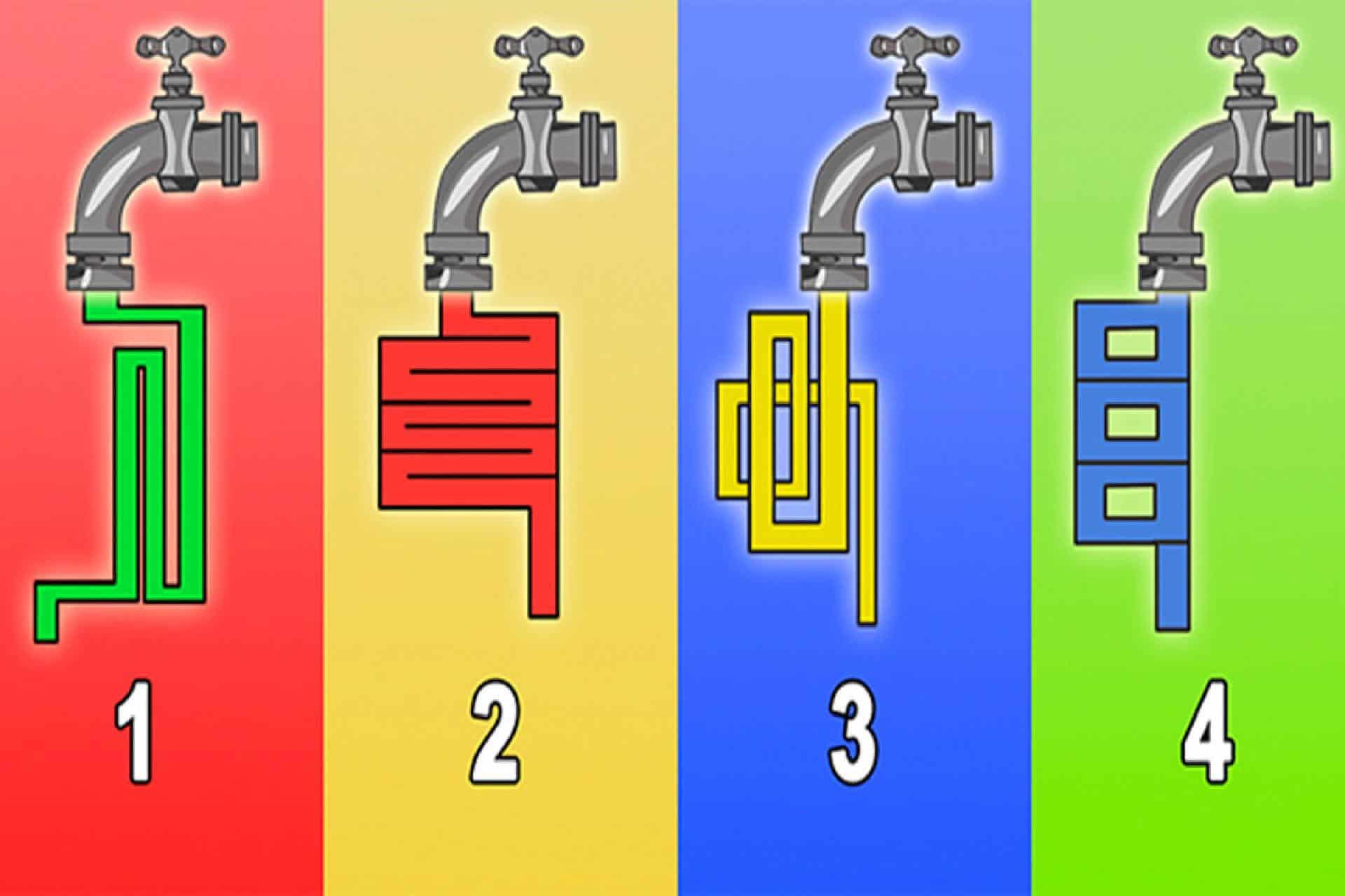 Кран тест. Через какой кран вода потечет быстрее. Головоломка с водой. Кран воды тест. Где вода потечет быстрее головоломка.